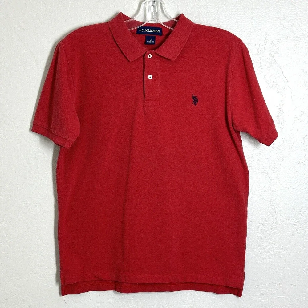US Polo Assoc Shirt Men M Red Cotton Short Sleeve Collared Pullover
